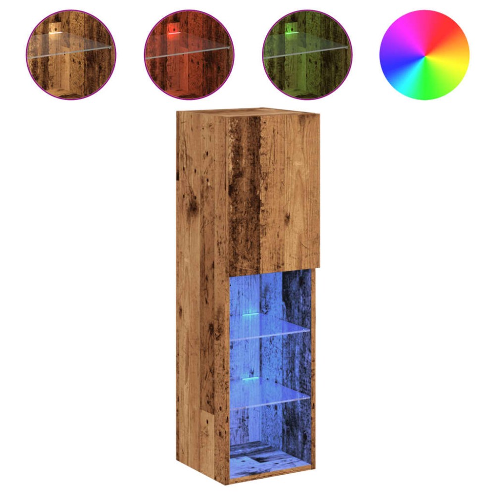 vidaXL Comodă TV cu lumini LED, lemn vechi, 30,5x30x102 cm