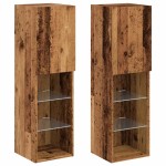 vidaXL Comode TV cu lumini LED, 2 buc., lemn vechi, 30,5x30x102 cm