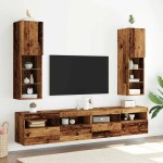 vidaXL Comode TV cu lumini LED, 2 buc., lemn vechi, 30,5x30x102 cm