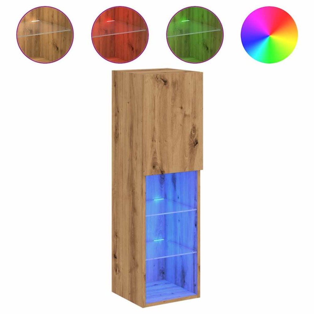 vidaXL Comodă TV cu lumini LED, stejar artizanal, 30,5x30x102 cm