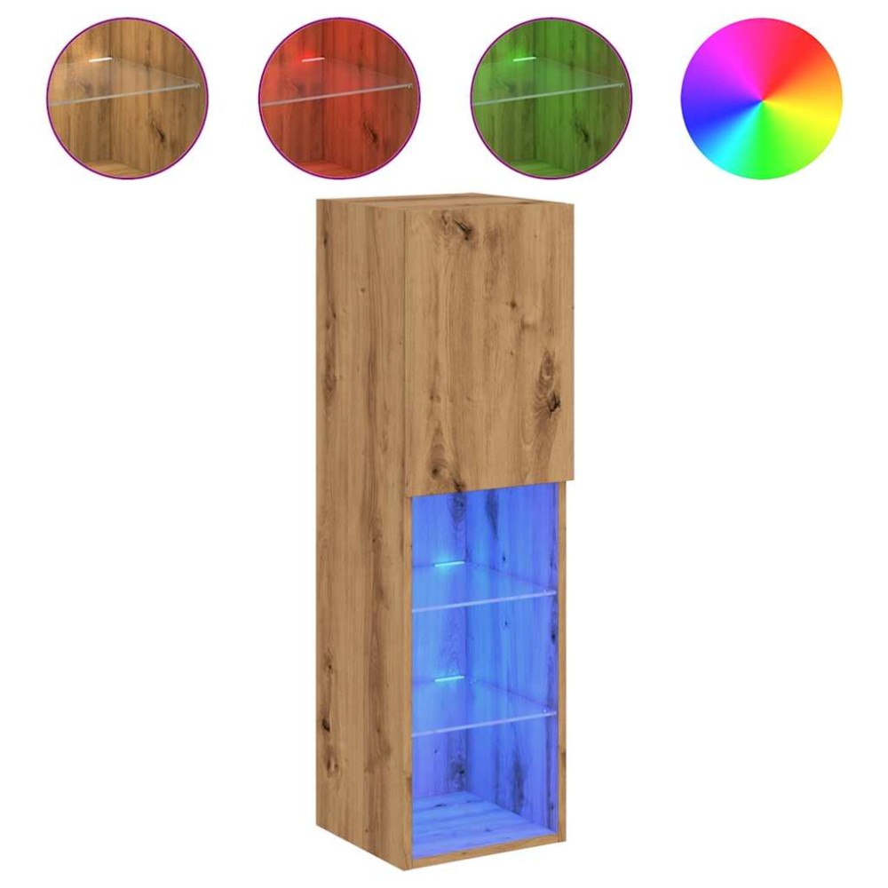 vidaXL Comode TV cu lumini LED 2 buc. stejar artizanal 30,5x30x102 cm