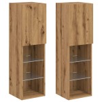 vidaXL Comode TV cu lumini LED 2 buc. stejar artizanal 30,5x30x102 cm