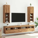 vidaXL Comode TV cu lumini LED 2 buc. stejar artizanal 30,5x30x102 cm