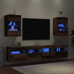 vidaXL Comode de perete cu lumini LED pentru TV 2 buc. lemn vechi 40x30x60,5 cm