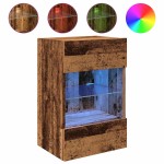 vidaXL Comode de perete cu lumini LED pentru TV 2 buc. lemn vechi 40x30x60,5 cm