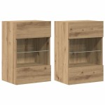 vidaXL Comode de perete cu lumini LED pentru TV, 2 buc. Stejar artizanal 40x30x60,5 cm