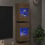 vidaXL Comode de perete cu lumini LED pentru TV, 2 buc. Stejar artizanal 40x30x60,5 cm