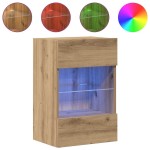 vidaXL Comode de perete cu lumini LED pentru TV, 2 buc. Stejar artizanal 40x30x60,5 cm