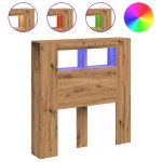 vidaXL Tăblie de pat cu LED, stejar artizanal, 100x18,5x103,5 cm, lemn vidaXL Tăblie de pat cu LED, stejar artizanal, 100x18,5x103,5 cm, lemn