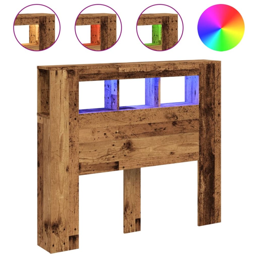 vidaXL Tăblie pat cu LED lemn vechi 120x18,5x103,5 cm lemn prelucrat