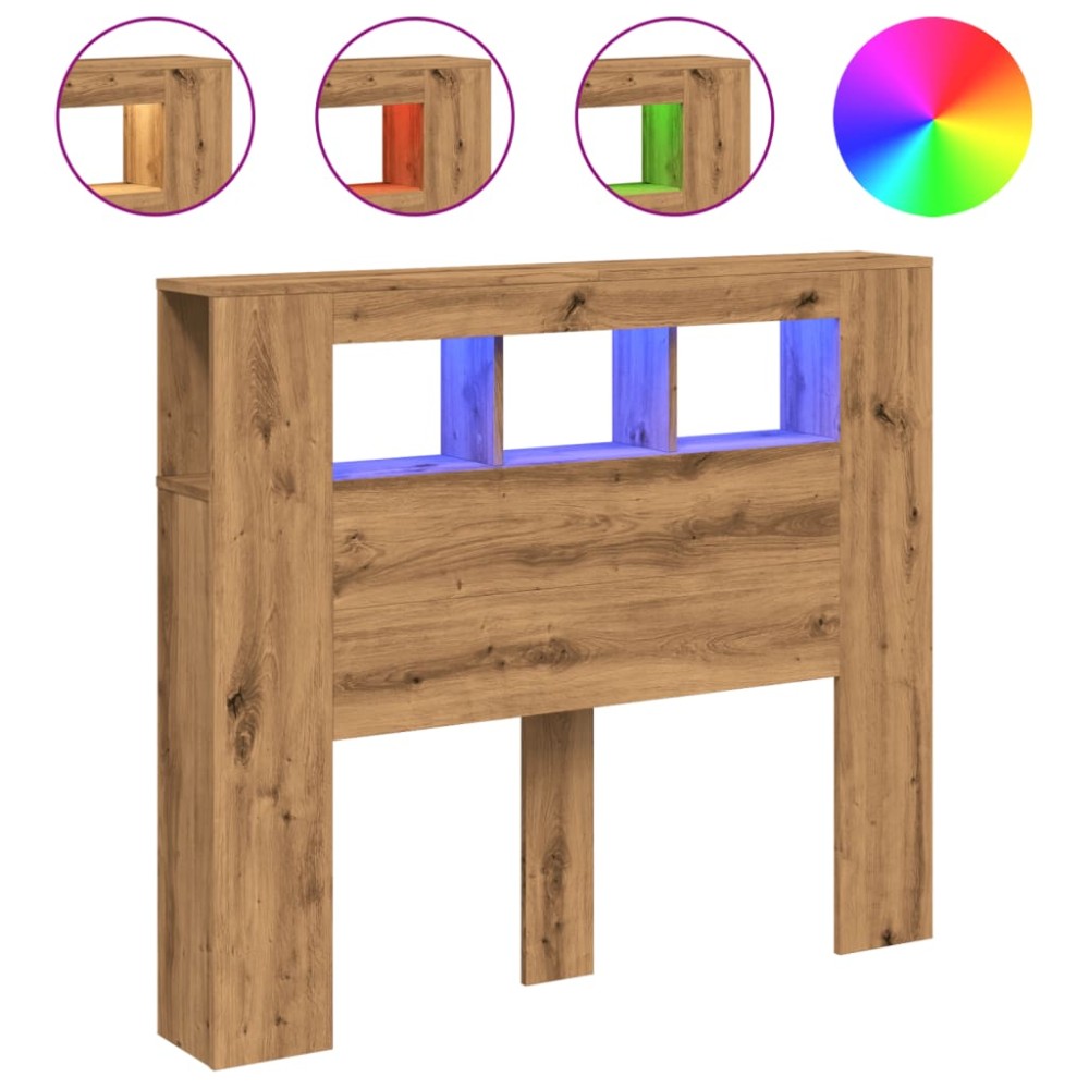 vidaXL Tăblie de pat cu LED, stejar artizanal, 120x18,5x103,5 cm, lemn