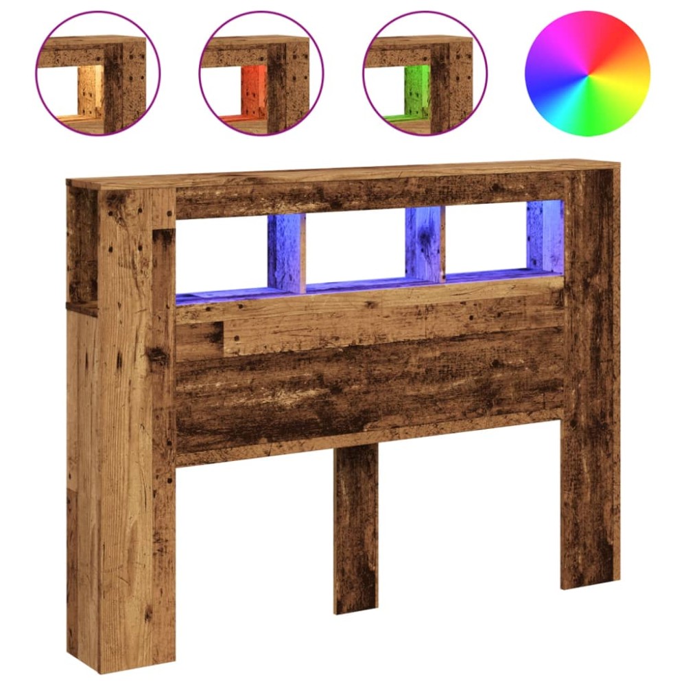 vidaXL Tăblie pat cu LED lemn vechi 140x18,5x103,5 cm lemn prelucrat