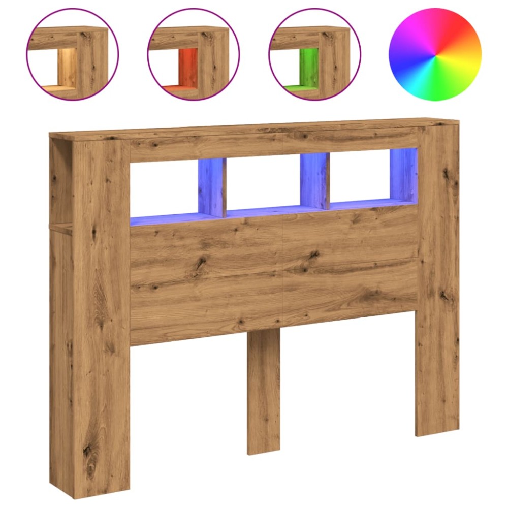 vidaXL Tăblie de pat cu LED, stejar artizanal, 140x18,5x103,5 cm, lemn