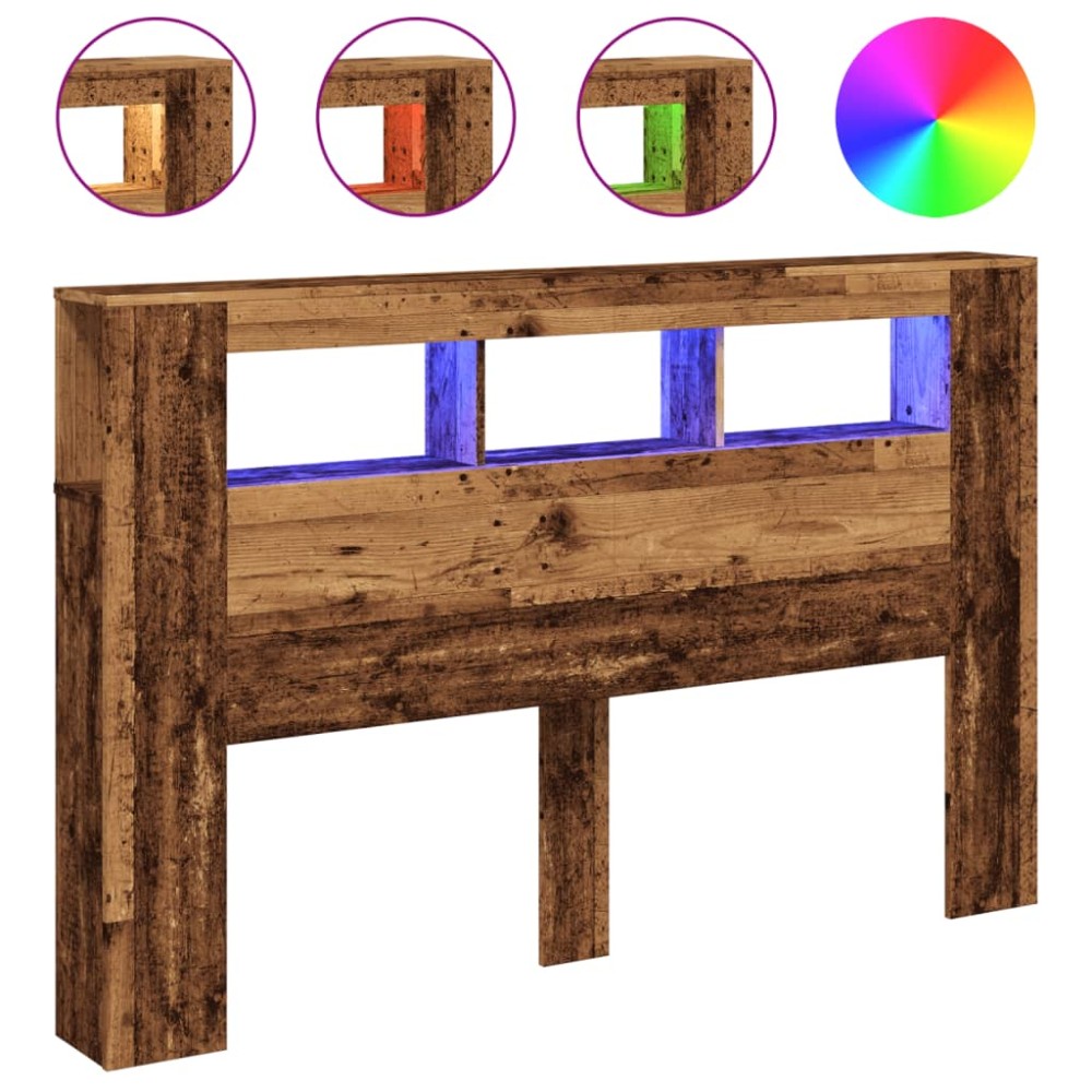vidaXL Tăblie pat cu LED lemn vechi 160x18,5x103,5 cm lemn prelucrat