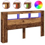 vidaXL Tăblie pat cu LED lemn vechi 180x18,5x103,5 cm lemn prelucrat vidaXL Tăblie pat cu LED lemn vechi 180x18,5x103,5 cm lemn prelucrat