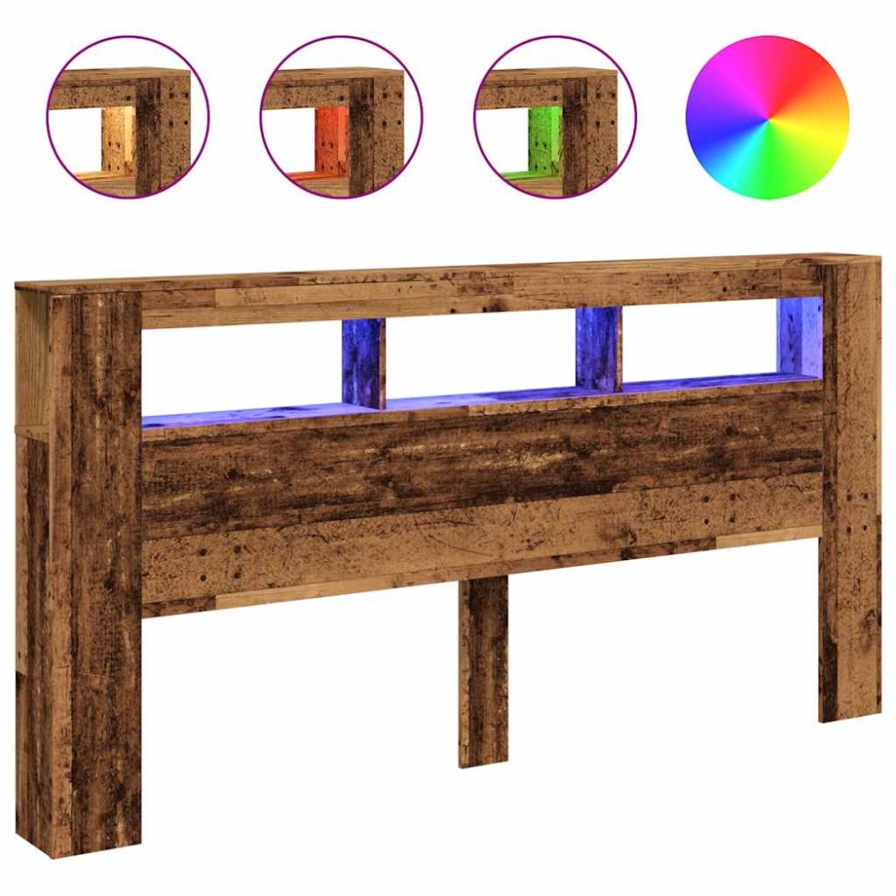 vidaXL Tăblie pat cu LED lemn vechi 200x18,5x103,5 cm lemn prelucrat