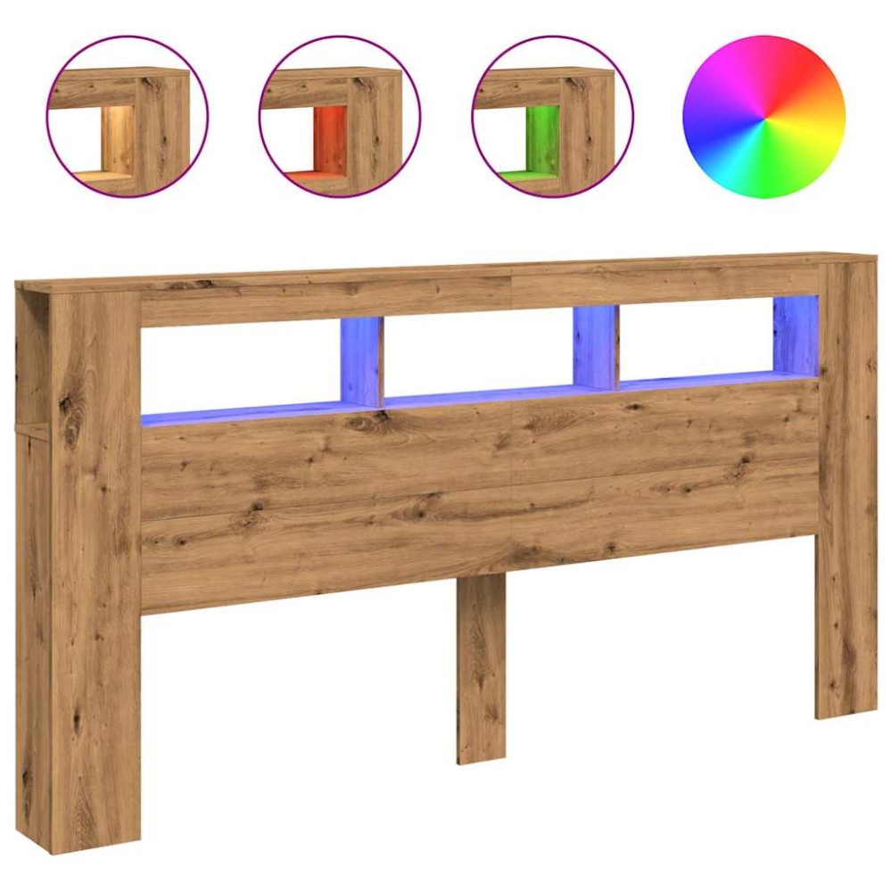 vidaXL Tăblie de pat cu LED, stejar artizanal, 200x18,5x103,5 cm, lemn