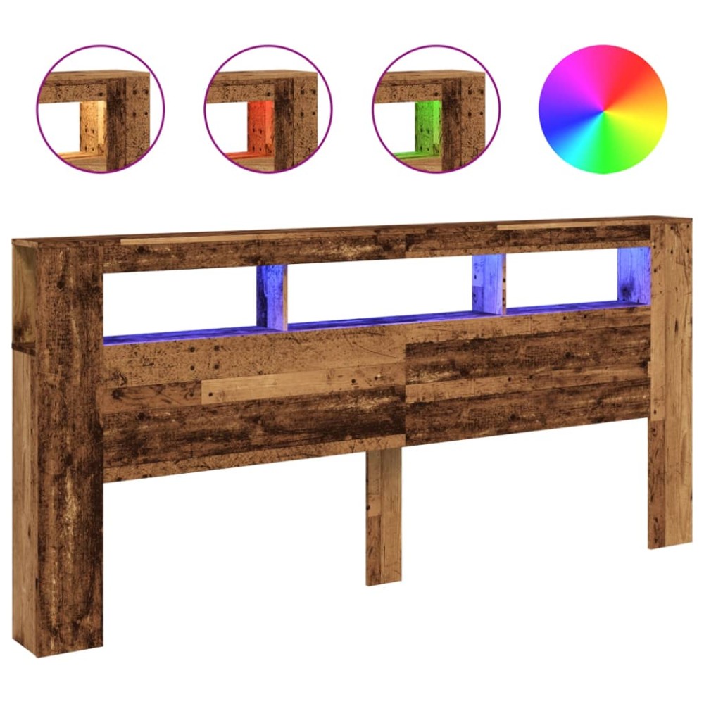 vidaXL Tăblie pat cu LED lemn vechi 220x18,5x103,5 cm lemn prelucrat