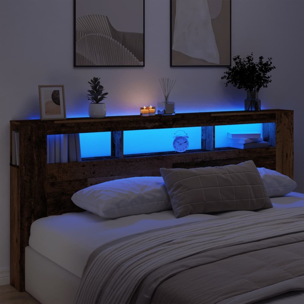 vidaXL Tăblie pat cu LED lemn vechi 220x18,5x103,5 cm lemn prelucrat