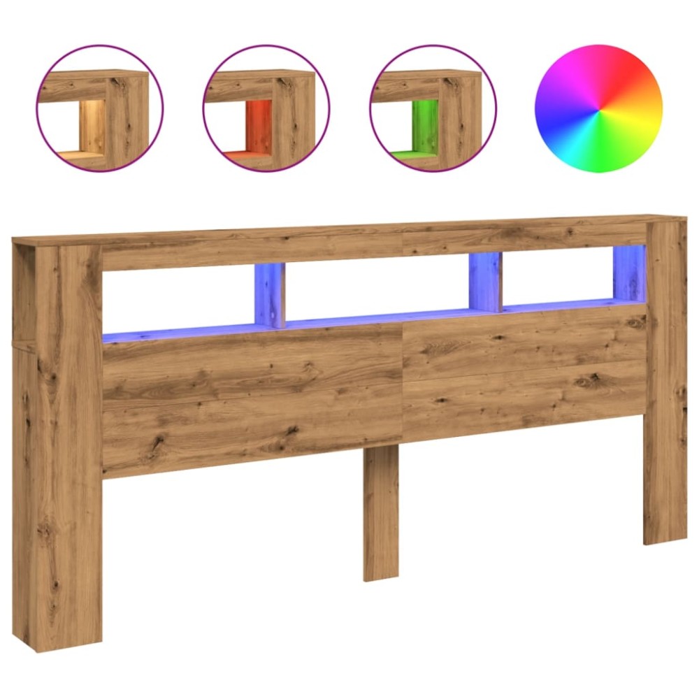 vidaXL Tăblie de pat cu LED, stejar artizanal, 220x18,5x103,5 cm, lemn