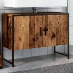 vidaXL Dulap chiuvetă baie, lemn vechi, 80x33x60 cm, lemn prelucrat vidaXL Dulap chiuvetă baie, lemn vechi, 80x33x60 cm, lemn prelucrat
