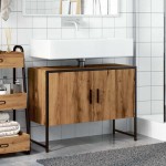 vidaXL Dulap chiuvetă baie stejar artizanal 80x33x60 cm lemn prelucrat vidaXL Dulap chiuvetă baie stejar artizanal 80x33x60 cm lemn prelucrat