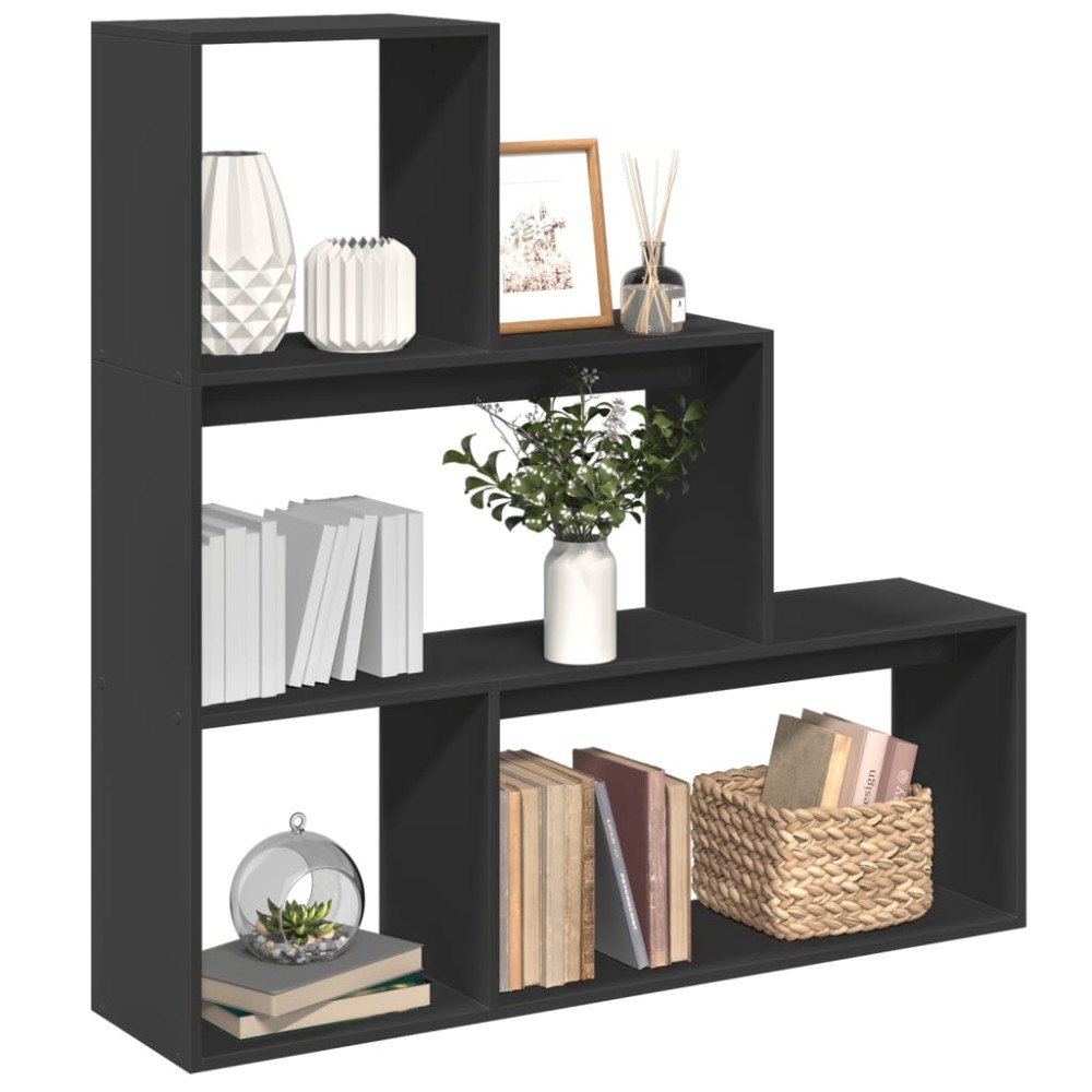 vidaXL Bibliotecă/separator cameră 3 niveluri, negru 123x29x123cm lemn