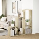 vidaXL Bibliotecă/separator 3 niveluri stejar sonoma 123x29x123cm lemn