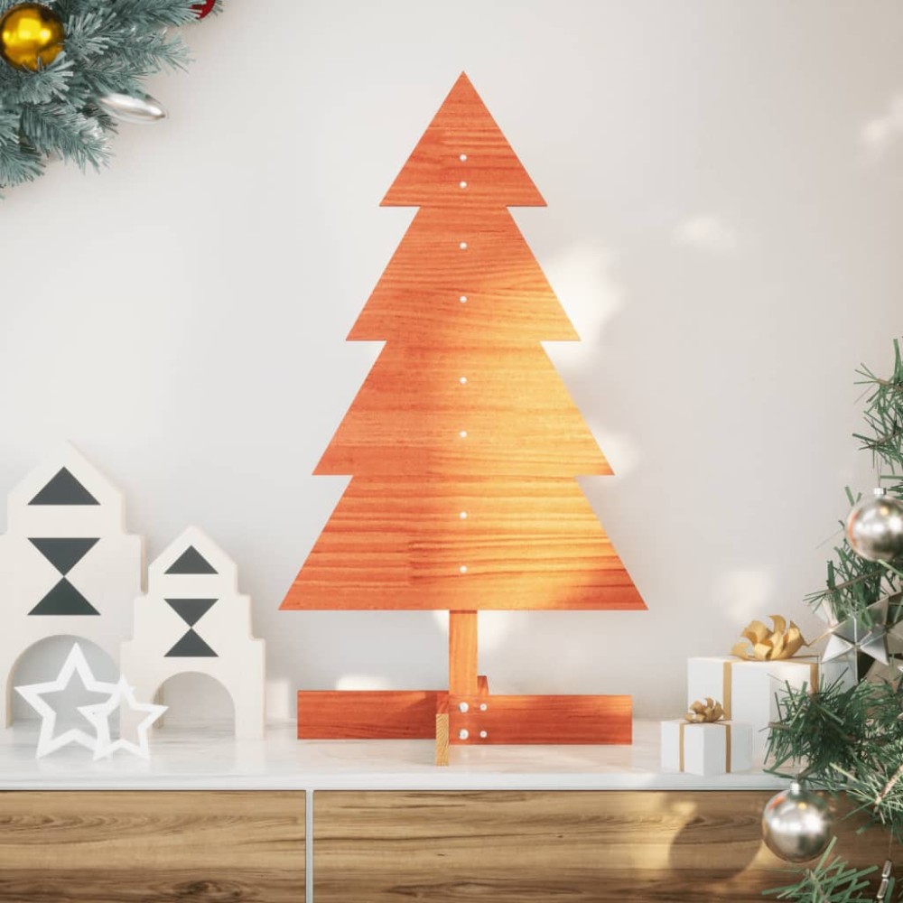 vidaXL Brad de Crăciun decorativ, maro ceruit, 80 cm, lemn pin masiv