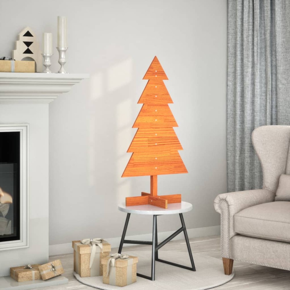 vidaXL Brad de Crăciun decorativ, maro ceruit, 100 cm, lemn pin masiv