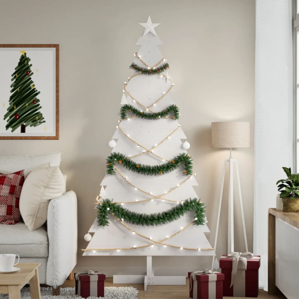 vidaXL Brad de Crăciun decorativ, alb, 180 cm, lemn de pin masiv