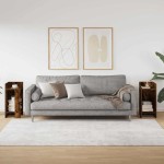 vidaXL Mese laterale 2 buc cu raft stejar afumat 25,5x27x60 cm