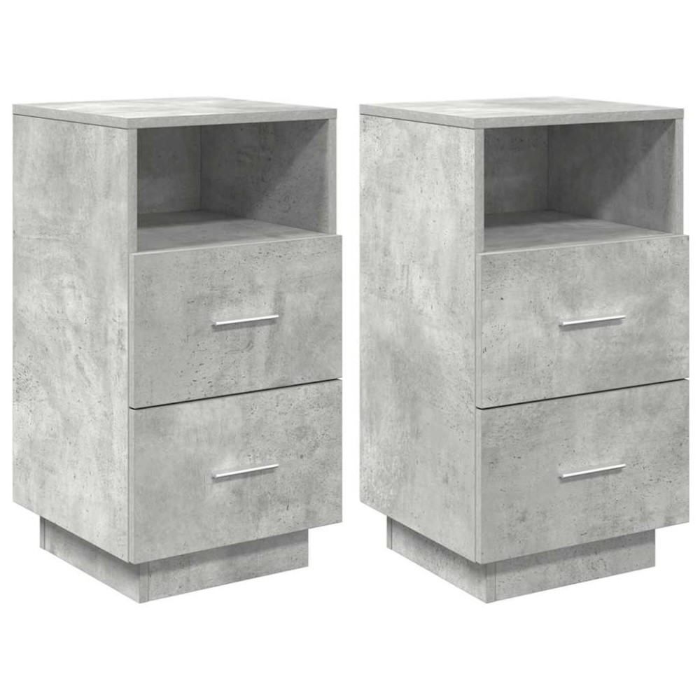 vidaXL Noptiere 2 buc cu 2 sertare Gri beton 36x36x68 cm