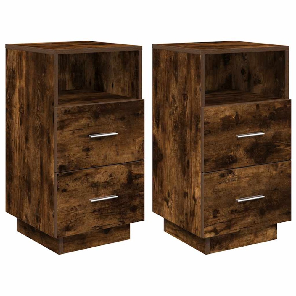 vidaXL Noptiere 2 buc cu 2 sertare stejar afumat 36x36x68 cm