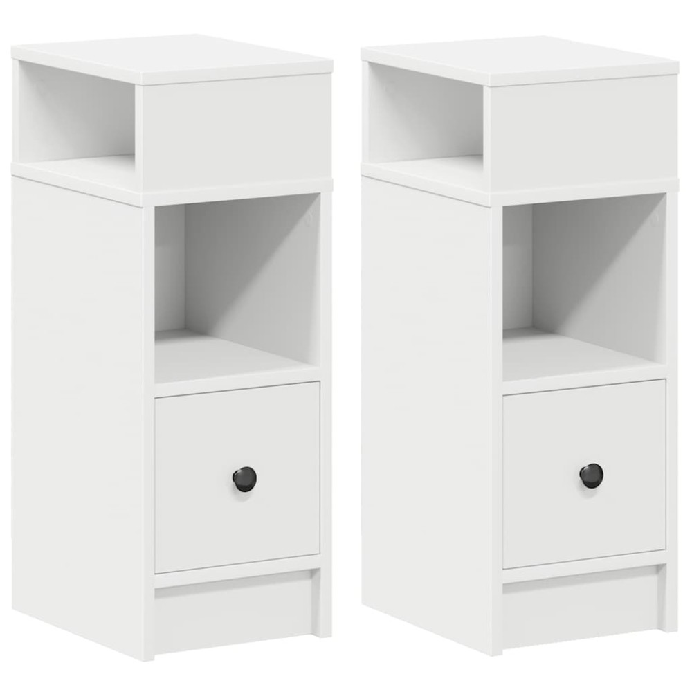vidaXL Noptiere, 2 buc., cu sertar, alb, 25x31x66 cm