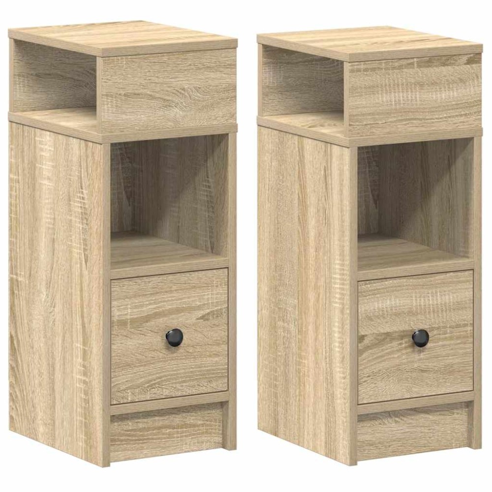 vidaXL Noptiere, 2 buc., cu sertar, Stejar Sonoma, 25x31x66 cm