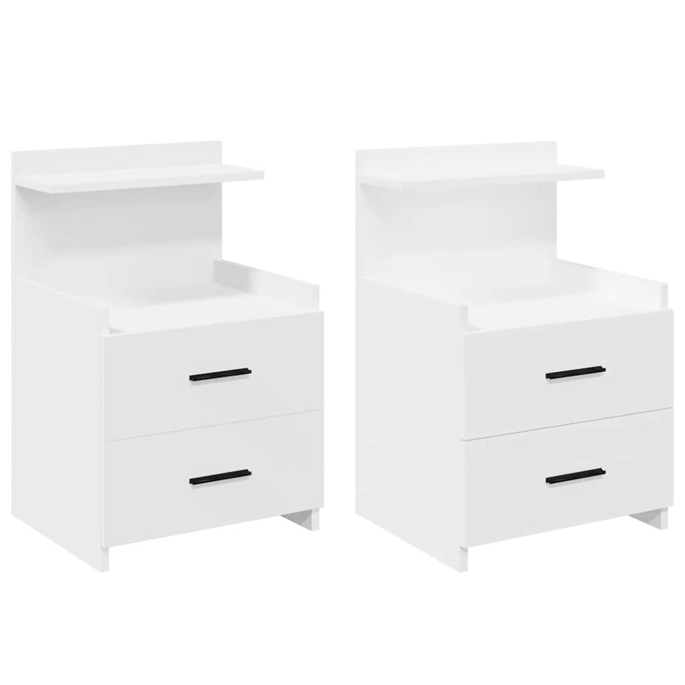 vidaXL Noptiere 2 buc. cu 2 sertare, alb, 40x36,5x62 cm