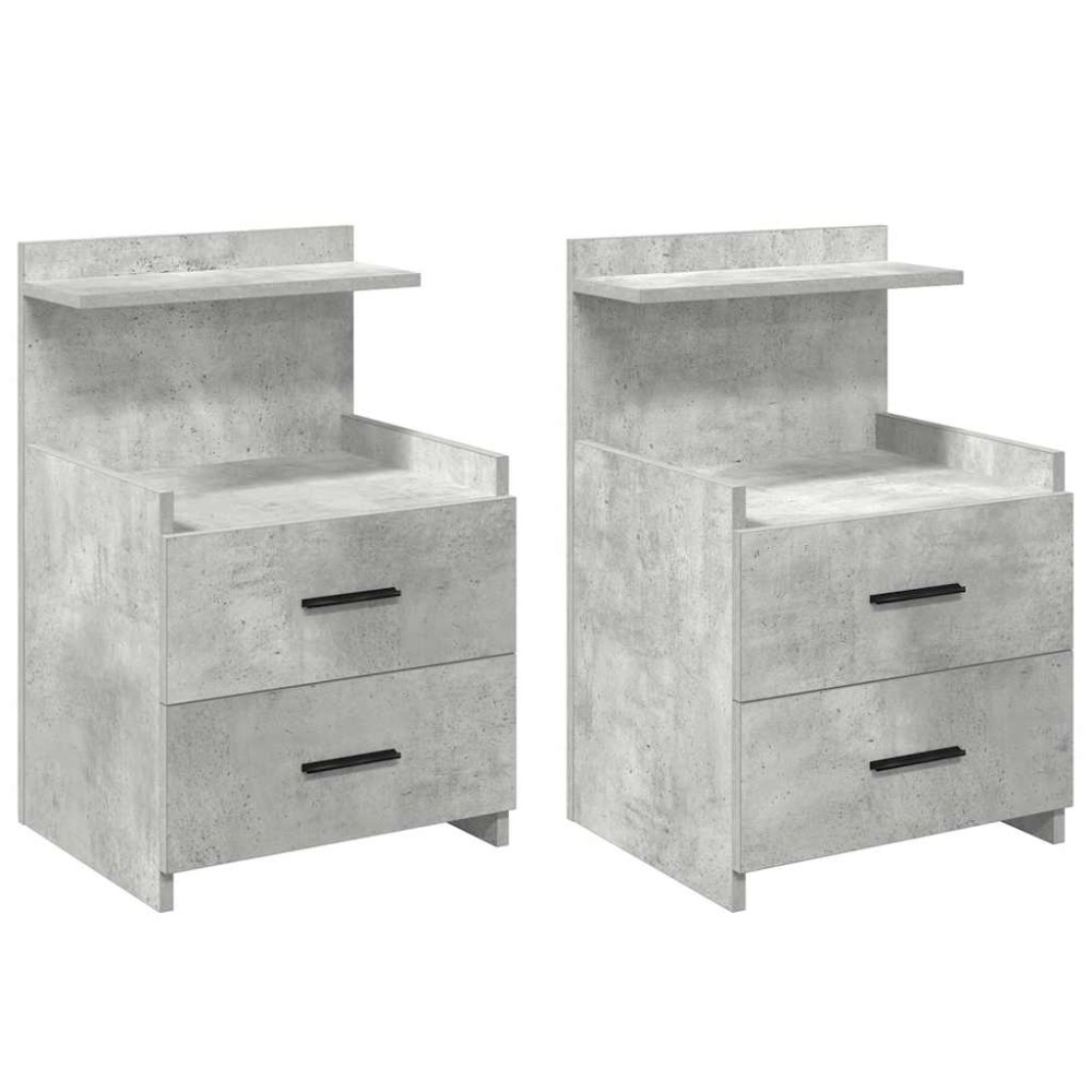 vidaXL Noptiere 2 buc. cu 2 sertare, gri beton, 40x36,5x62 cm