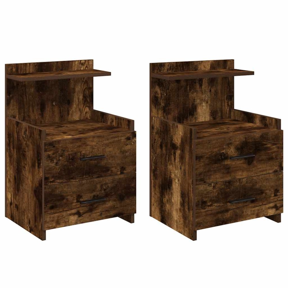 vidaXL Noptiere 2 buc. cu 2 sertare, stejar afumat, 40x36,5x62 cm