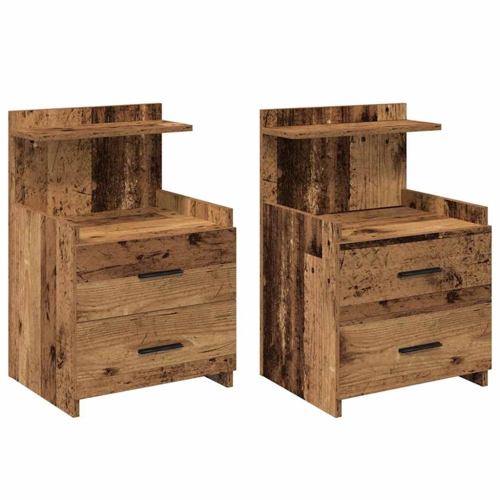 vidaXL Noptiere 2 buc. cu 2 sertare, lemn vechi, 40x36,5x62 cm