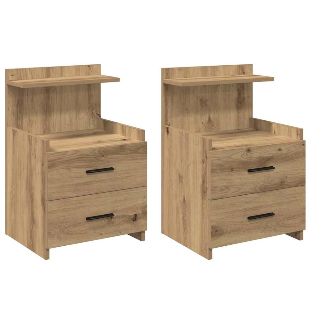 vidaXL Noptiere 2 buc. cu 2 sertare, stejar artizanal, 40x36,5x62 cm