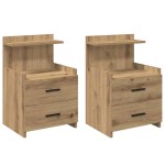 vidaXL Noptiere 2 buc. cu 2 sertare, stejar artizanal, 40x36,5x62 cm