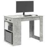 vidaXL Birou cu sertar și raft Gri beton 102x62x77,5 cm lemn prelucrat vidaXL Birou cu sertar și raft Gri beton 102x62x77,5 cm lemn prelucrat