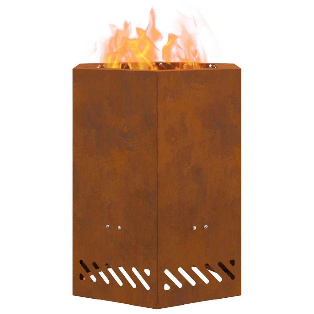 vidaXL Vatră de foc fără fum, hexagonal, 38x38x51 cm, oțel corten