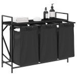vidaXL Coș de rufe 3 compartimente cu raft stejar negru vidaXL Coș de rufe 3 compartimente cu raft stejar negru