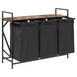 vidaXL Coș de rufe 3 compartimente cu raft stejar fumuriu vidaXL Coș de rufe 3 compartimente cu raft stejar fumuriu