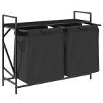 vidaXL Coș de rufe 2 compartimente cu raft stejar negru