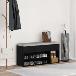 vidaXL Bancă de pantofi Stejar negru 102x30,5x45 cm Lemn prelucrat vidaXL Bancă de pantofi Stejar negru 102x30,5x45 cm Lemn prelucrat