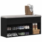 vidaXL Bancă de pantofi Stejar negru 102x30,5x45 cm Lemn prelucrat vidaXL Bancă de pantofi Stejar negru 102x30,5x45 cm Lemn prelucrat