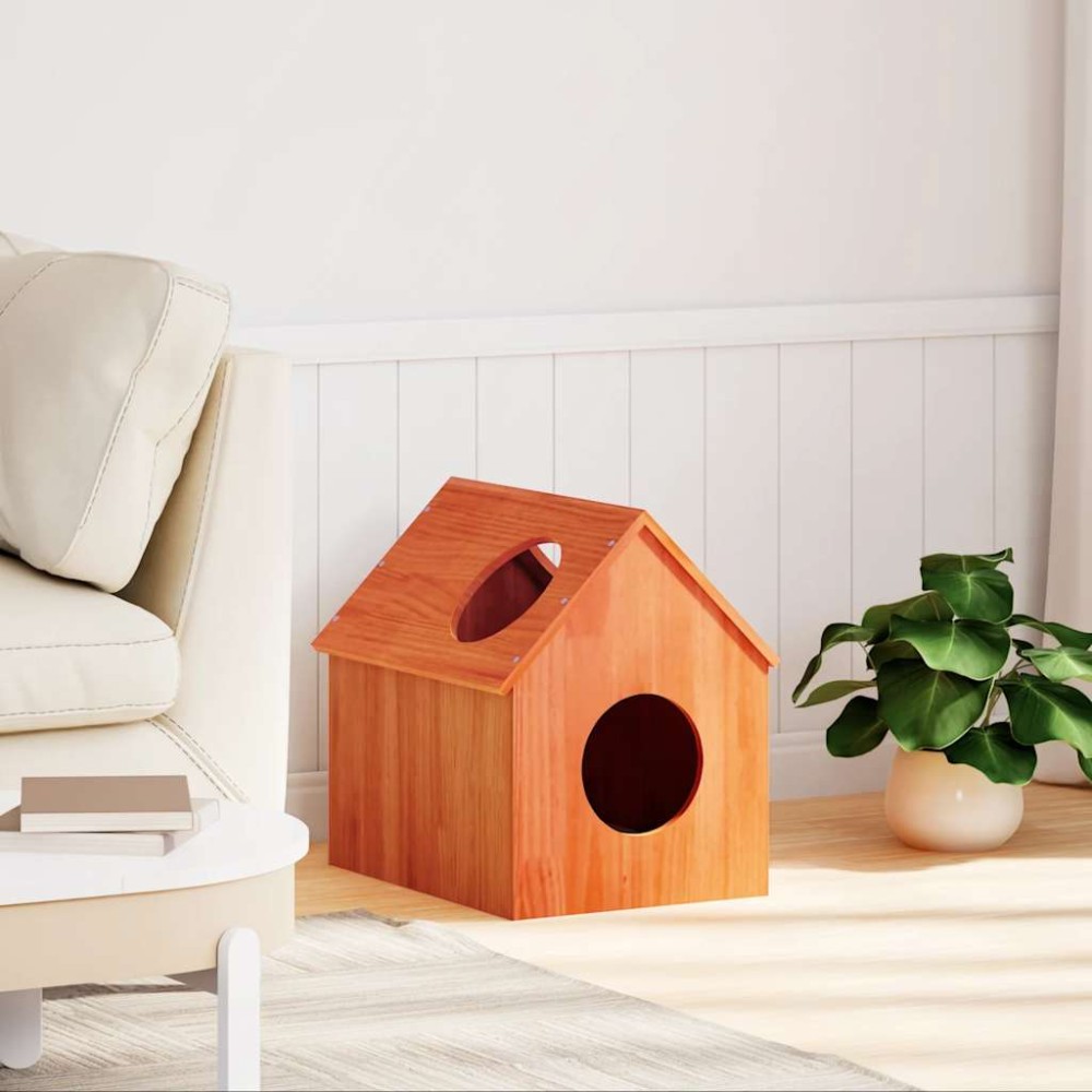 vidaXL Ceară pentru Casă pisici maro 41x50x50 cm Lemn masiv de pin